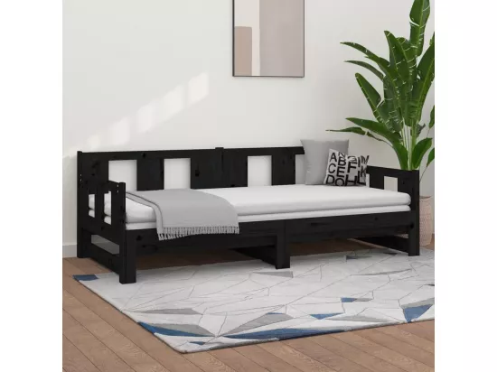 Lit coulissant Noir Bois de pin solide 2x(90x190) cm
