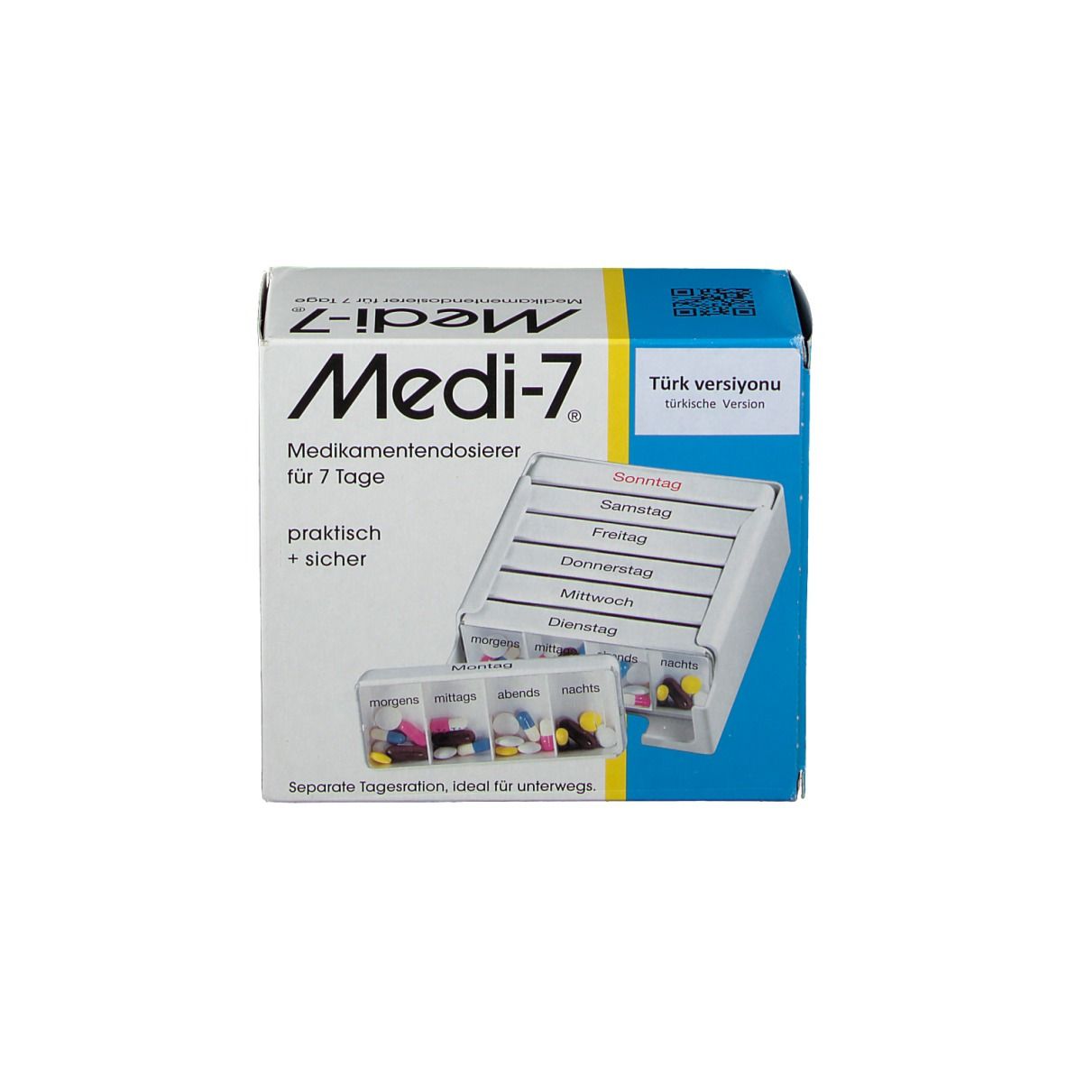 Medi-7® Medikamentendosierer in weiss für 7 Tage türkisch