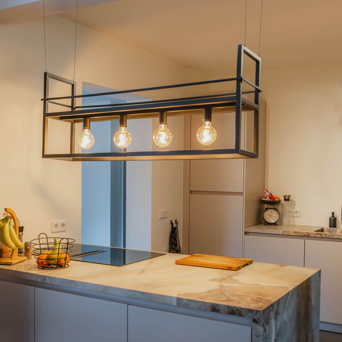 Industriële hanglamp zwart met rek large 4-lichts - Cage Rack