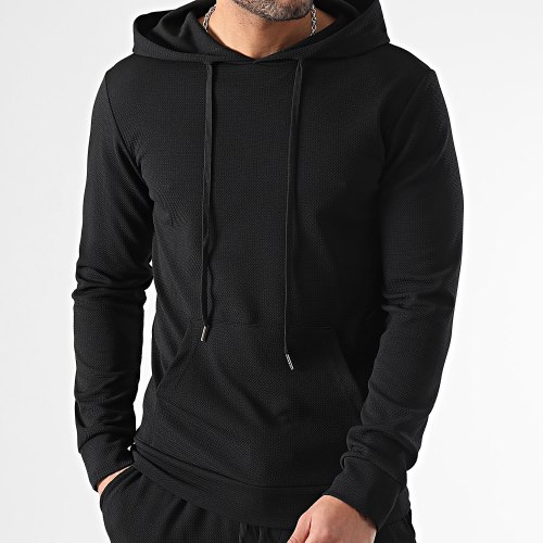 Ensemble Sweat Capuche Et Pantalon Waffle 0663 Noir