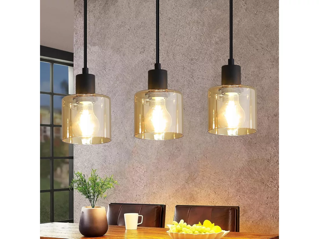 NETTLIFE Suspension table à manger lampe suspendue vintage 3 ampoules suspendues E27 métal noir rétro industriel
