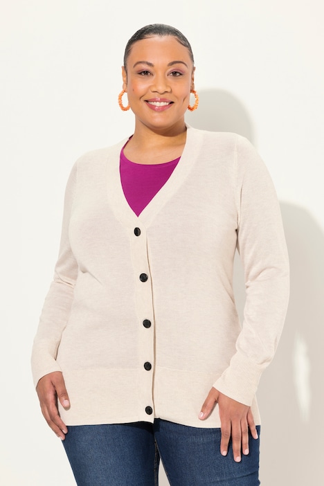 Strickjacke, V-Ausschnitt, Knopfleiste, Feinstrick
