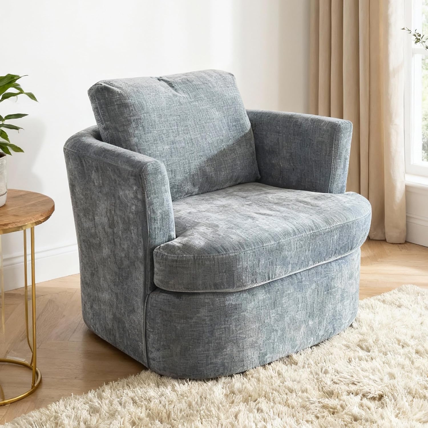 Drehsessel, Chenille Sessel, 360° schwenkbar, mit U-förmiger Rückenlehne und gepolsterter Sitzfläche, geeignet für Wohnzimmer, Schlafzimmer und Büro, Blau