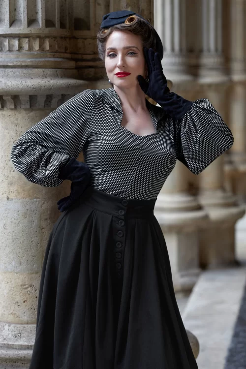 Miss Candyfloss Damica Lou polkadot gebreide top in zwart en wit