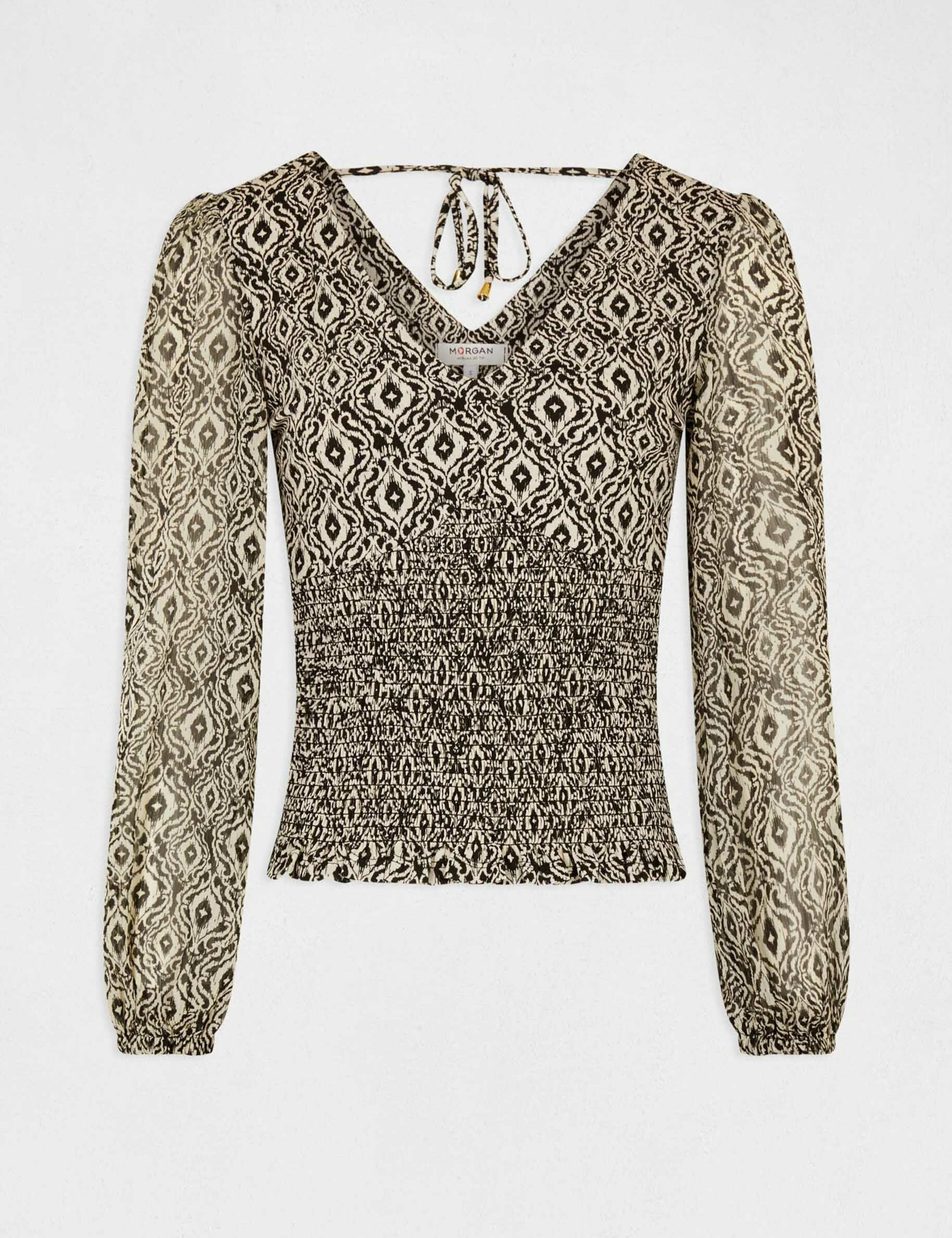T-shirt manches longues smocké imprimé multico femme - multico
