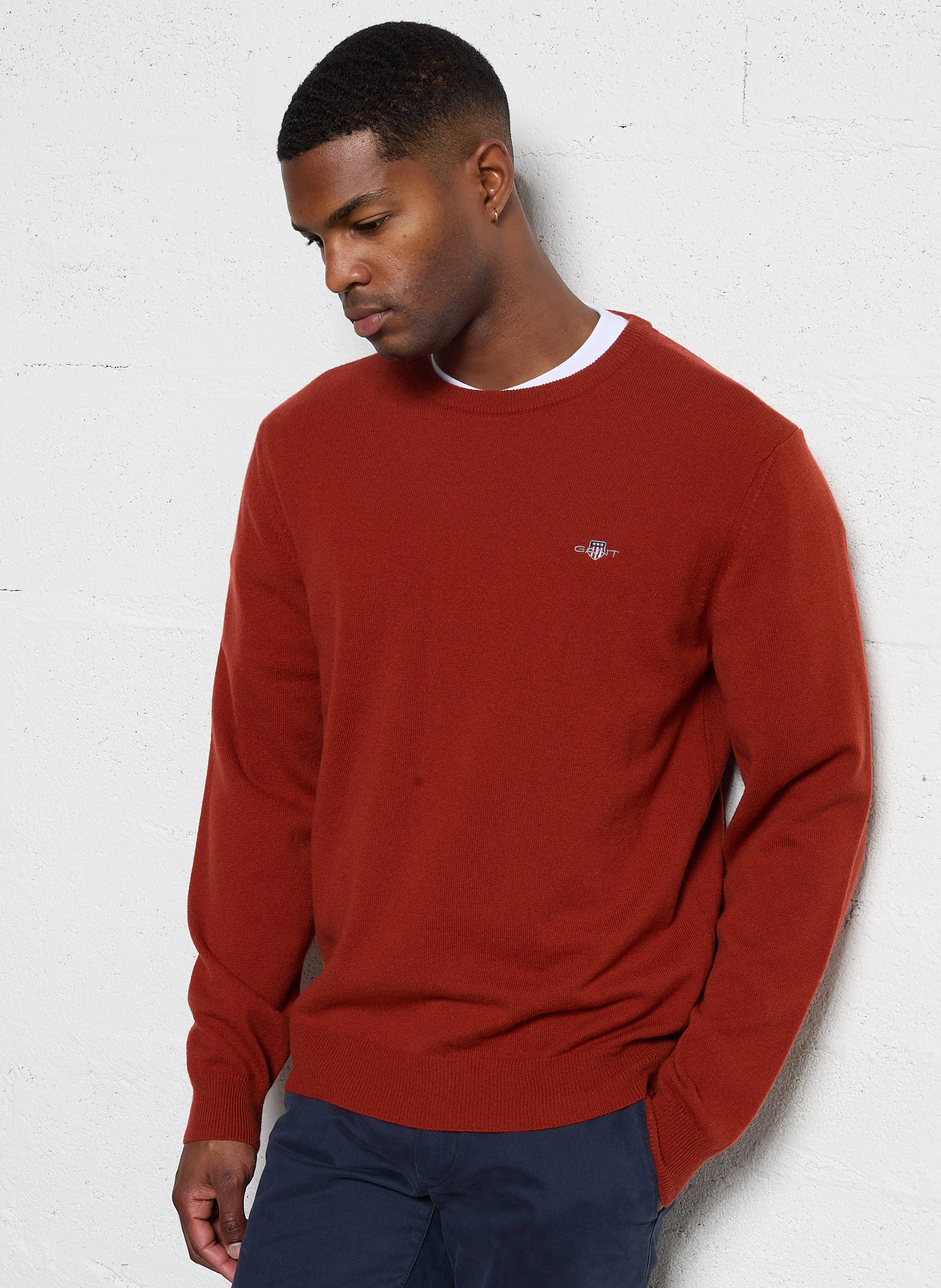 Pull droit col rond en laine | Rouge