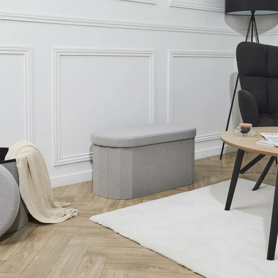 Home Deco - Poef - opbergbox - ovaal - grijs - 76 x 38cm