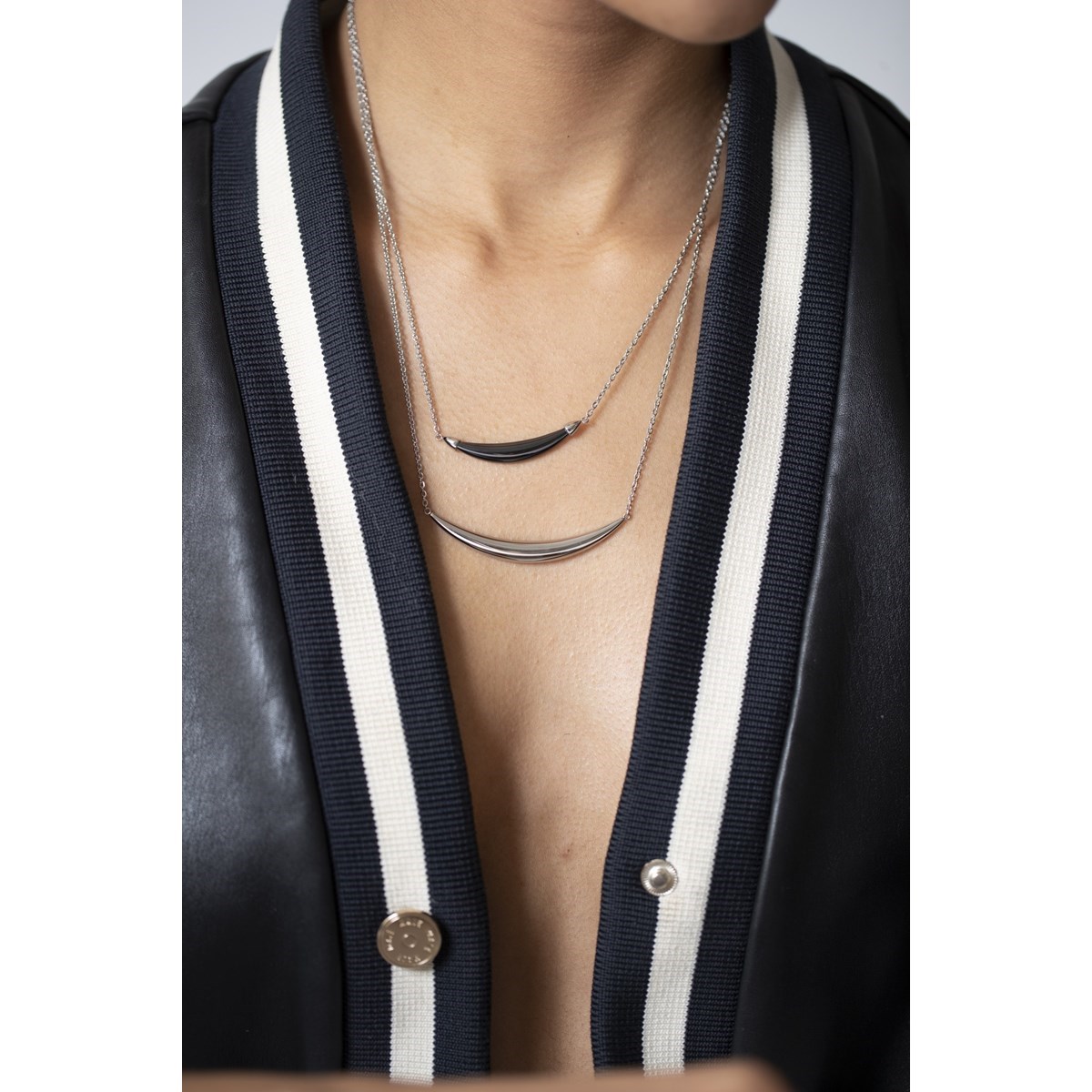 Collier multi-chaînes en Acier 316L et céramique - blanc brillant