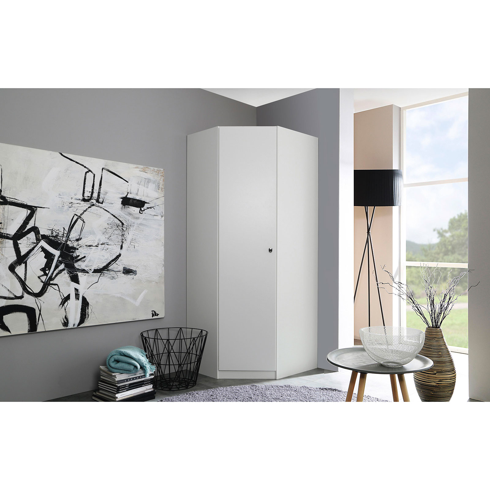 Eckschrank - alpinweiß - abschließbar - 85 cm breit