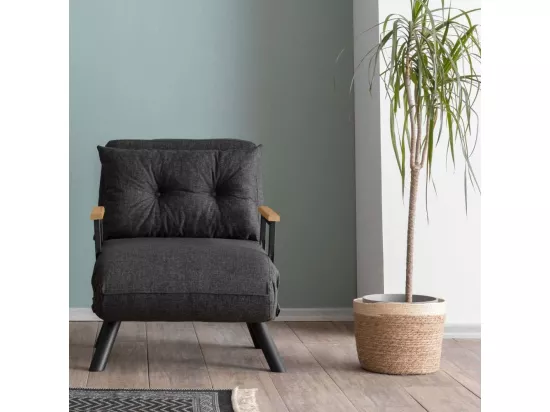 Fauteuil convertible Yolanda Métal Noir et Lin Gris foncé