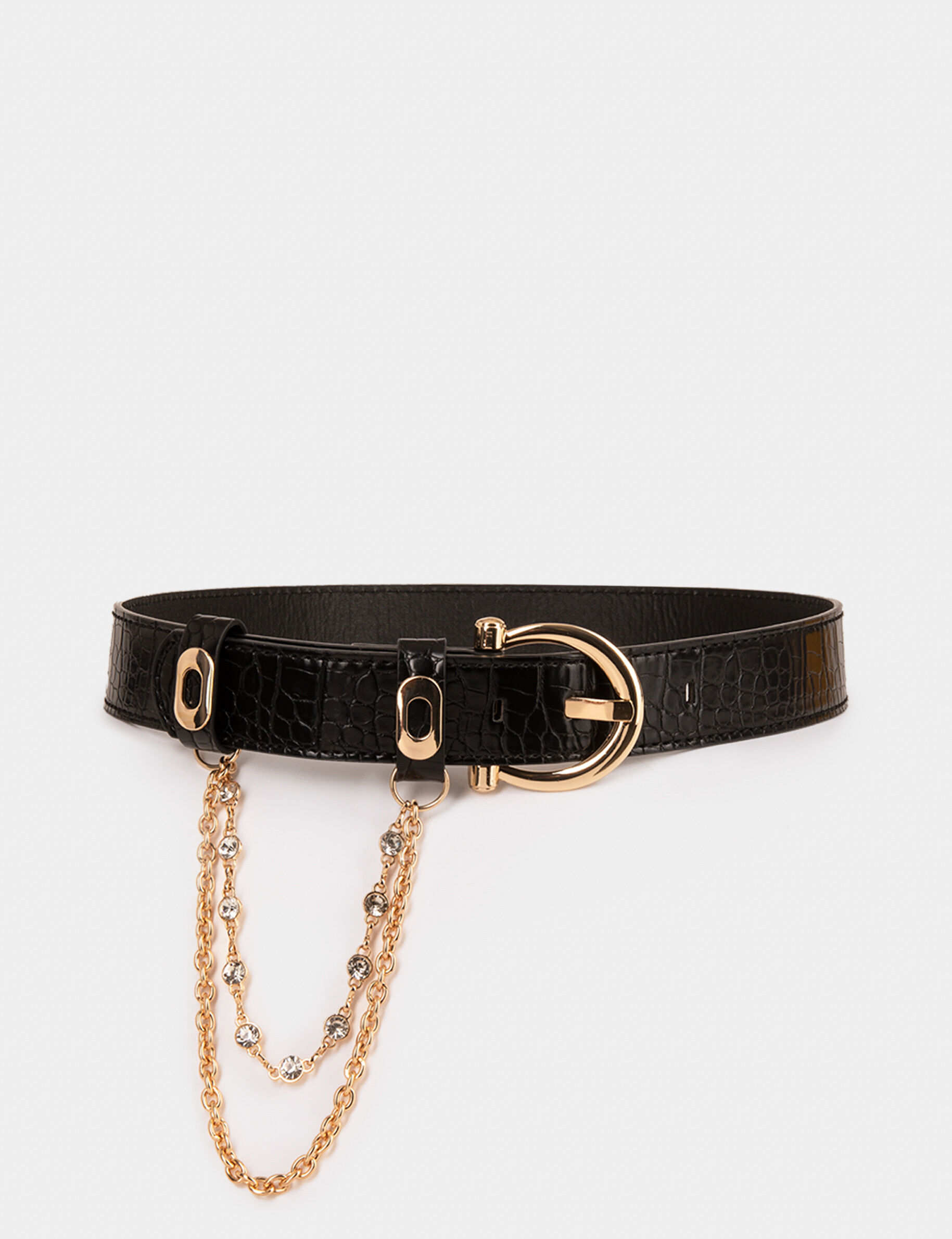 Ceinture aspect croco avec chaînes noir femme - noir