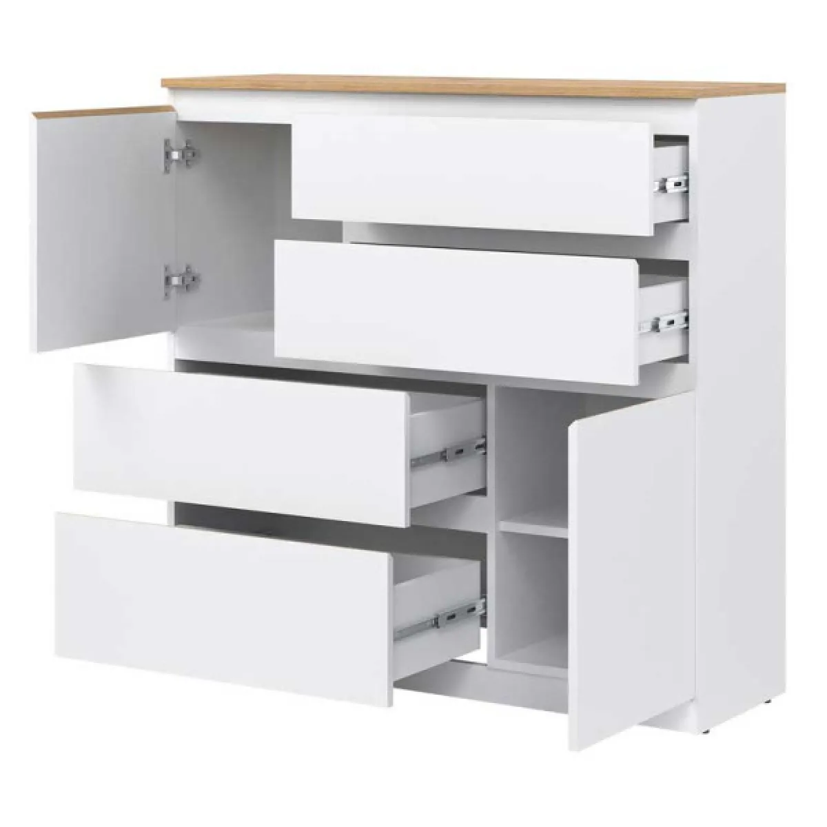 dansmamaison Commode 2 portes 4 tiroirs Blanc/Bois
