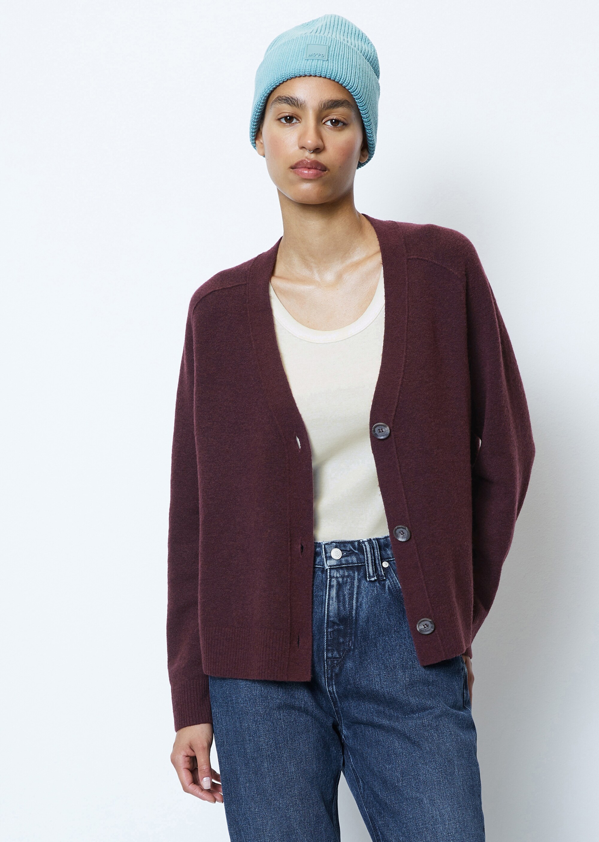 V-Neck-Cardigan relaxed aus softem Schurwolle-Mix