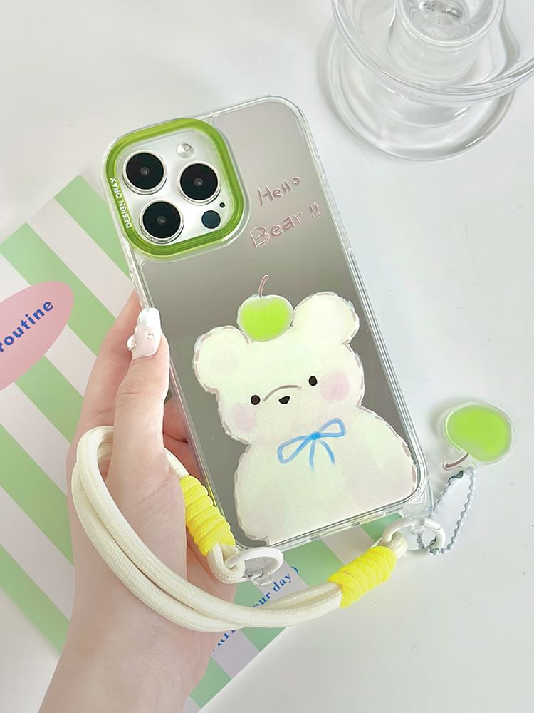 likamika - Bear Mirrored Strap-telefoonhoesje - iPhone 15 Pro Max / 15 Pro / 15 Plus / 15 / 14 Pro Max / 14 Pro / 14 Plus / 14 / 13 Pro Max / 13 Pro / 13 / 13 mini / 12 Pro Max / 12 Pro / 12