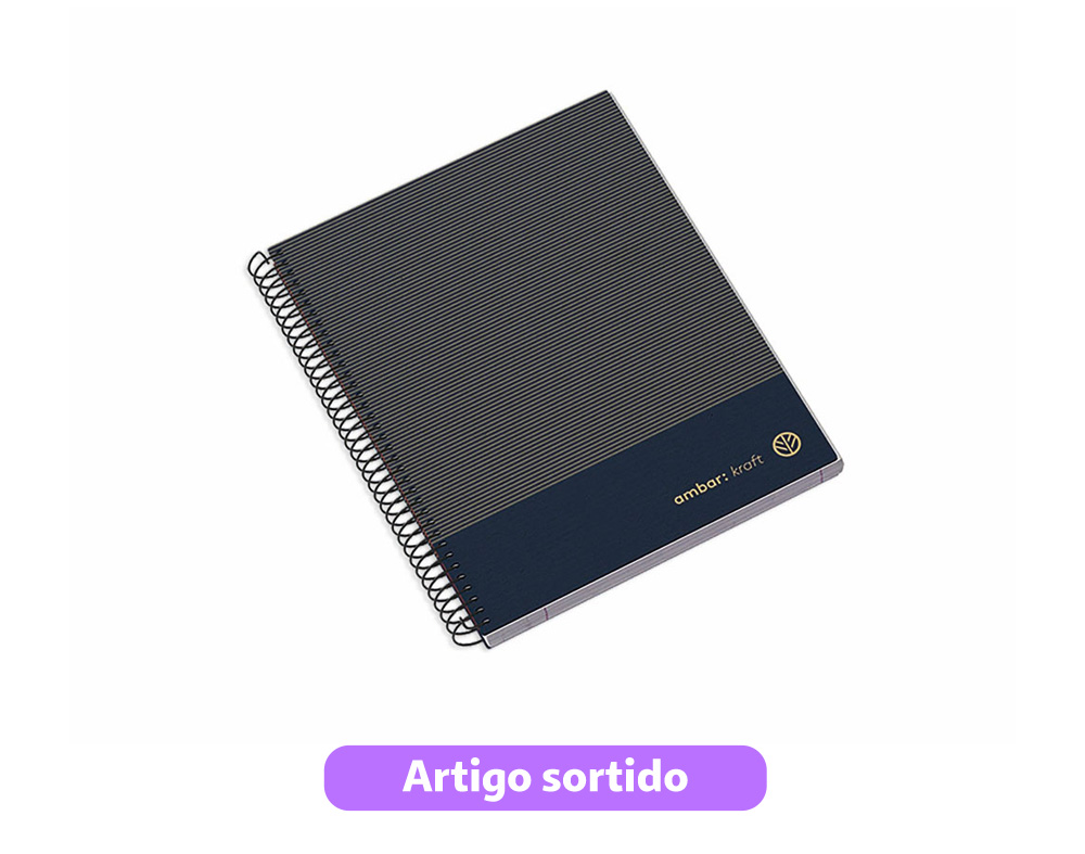 CADERNO ESPIRAL A5 AMBAR KRAFT CAPA DURA PAUTADO CORES SORTIDAS