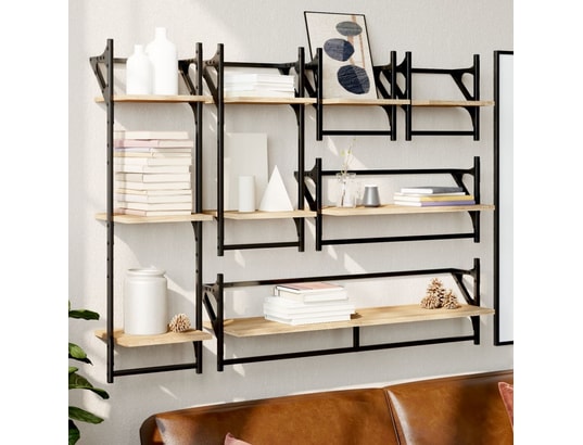 VIDAXL - Etagère murale Ensemble d'étagères murales avec barres 6 pcs chêne sonoma