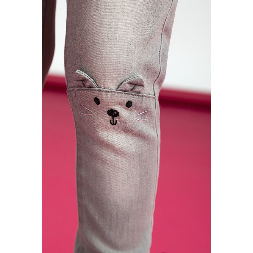 Jean denim fantaisie pour bébé fille - Gris chiné