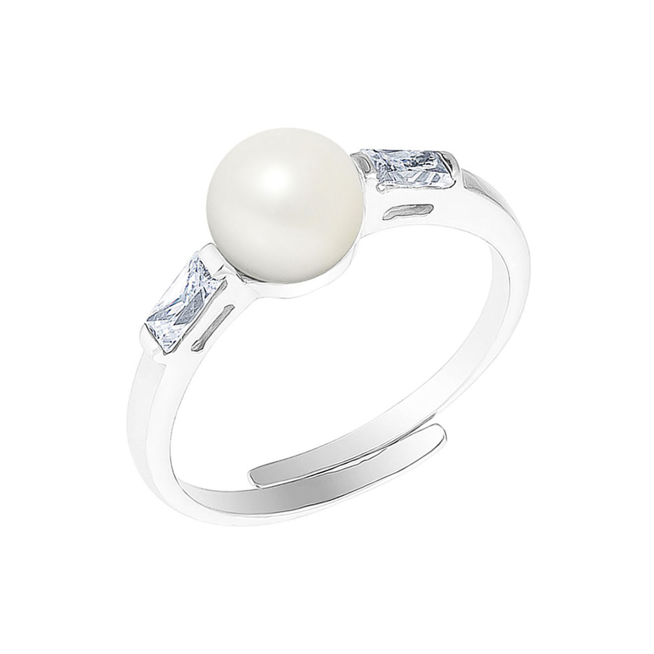Mitzuko Bague réglable Jonc Massif Argent Perle d'Eau Douce blanche