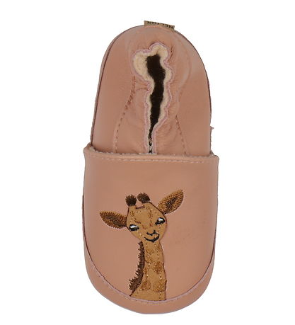 Melton Leder-Krabbelschuhe - Rose Dawn m. Giraffe