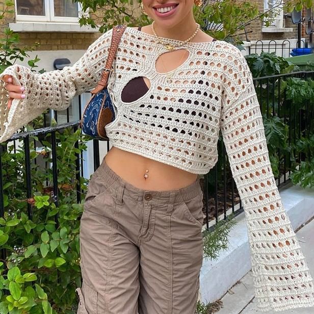 Sosana - Gehaakte crop top met uitgesneden details