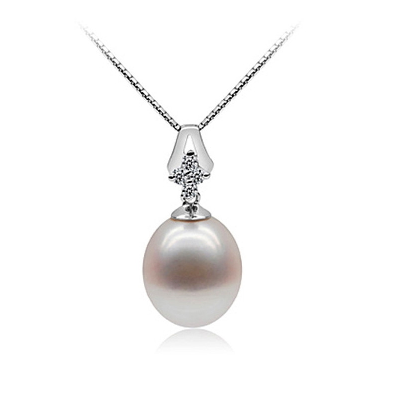 Pendentif Perle de Culture blanche Argent 925 et Cubic Zirconia