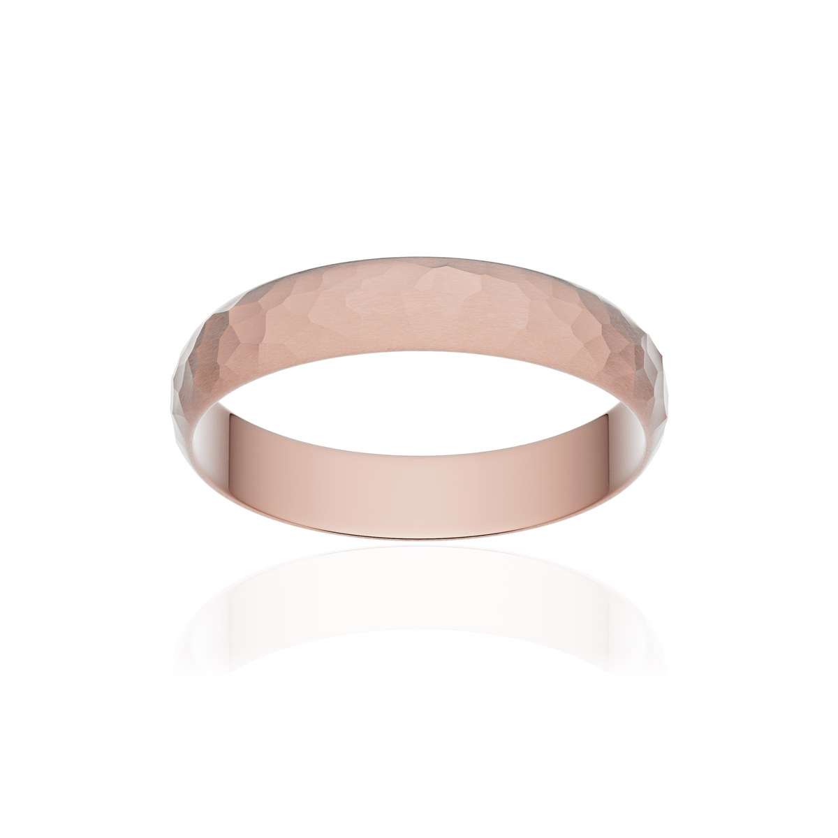 Alliance or 375 rose martelé ruban 4mm