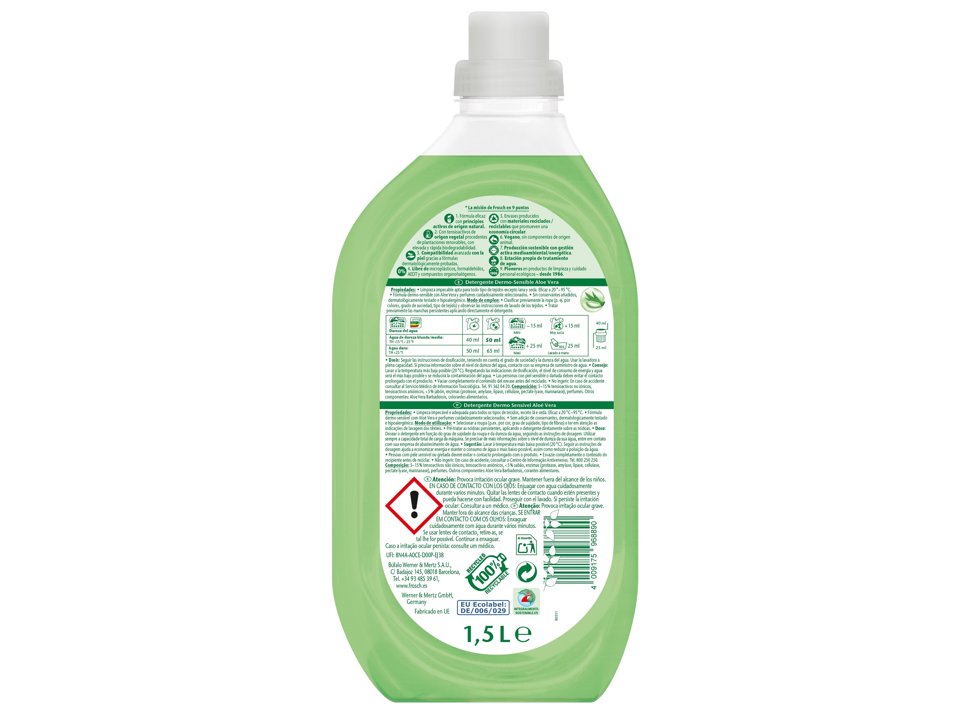 DETERGENTE ROUPA MÁQUINA LIQUIDO ECOLABEL ALOE VERA FROSCH 30D