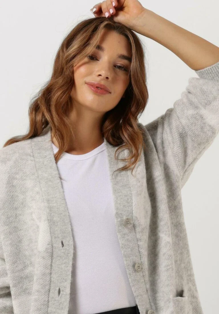 ALIX THE LABEL lichtgrijze alix the label vest ladies knitted bull cardigan