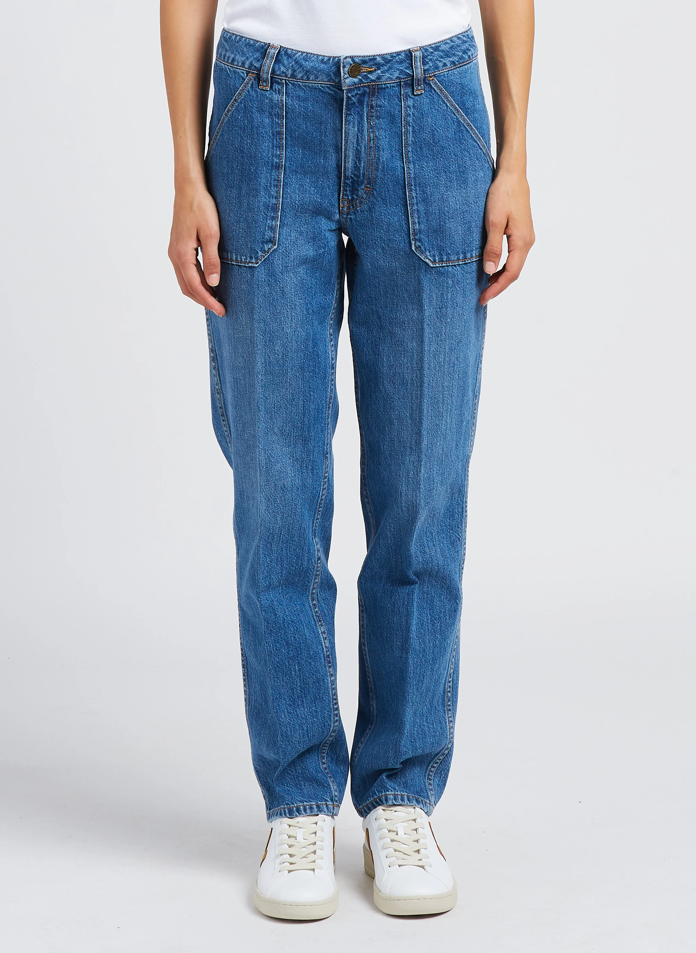 JANE - Jean droit taille haute en coton | Bleu
