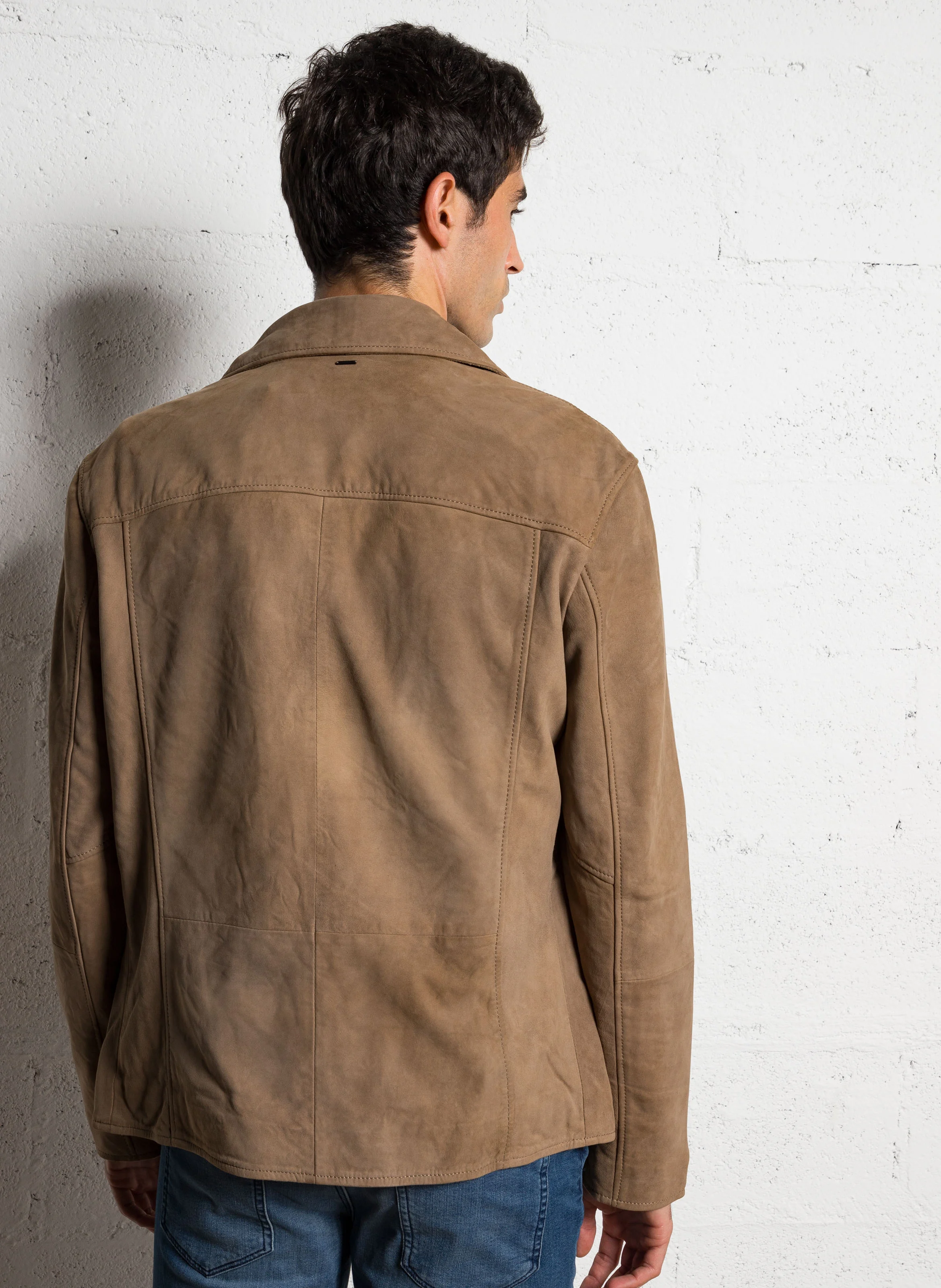 Veste droit en cuir velours | Beige