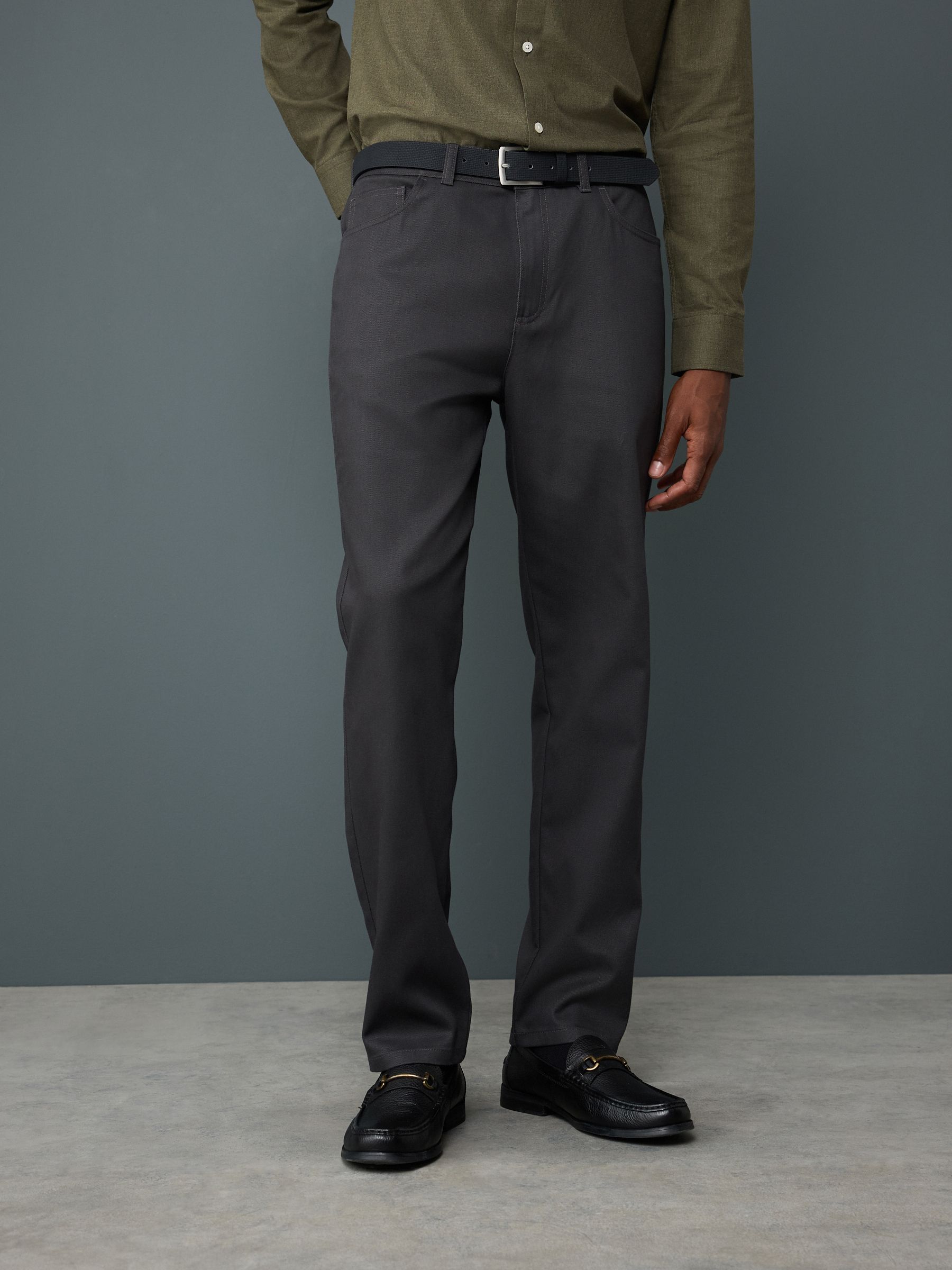Zwart - Straight fit - Smart Brushed Cotton TENCEL™ Lyocell Blend Chinos With Belt