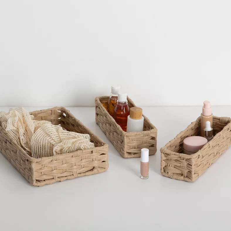 Lot de 3 paniers de rangement tressés bas (27 x 20 cm) Garlic Beige