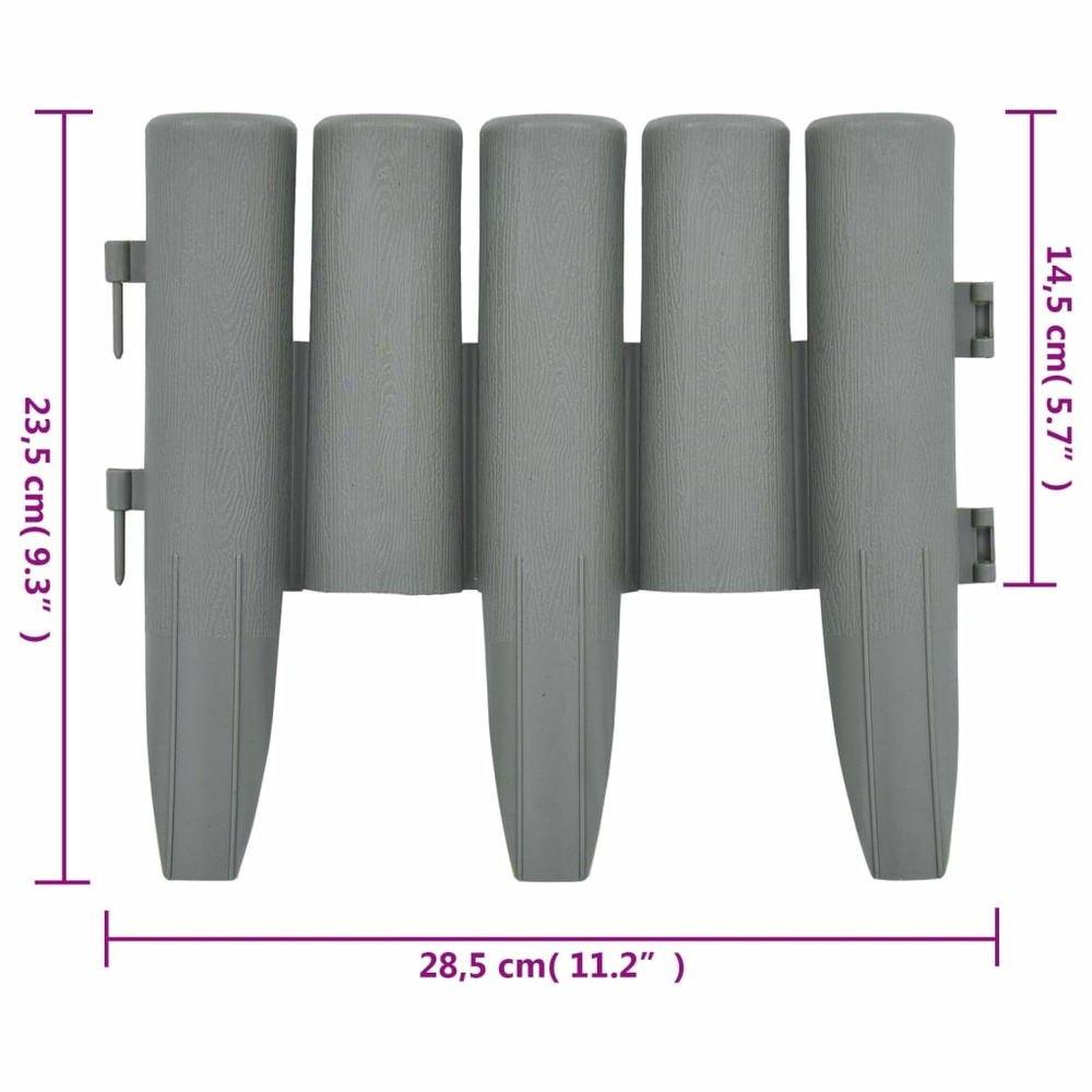 Bordures de pelouse 36 pcs gris 10 m pp