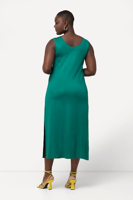 Midi-Slinkykleid, A-Linie, V-Ausschnitt, Piqué, ärmellos