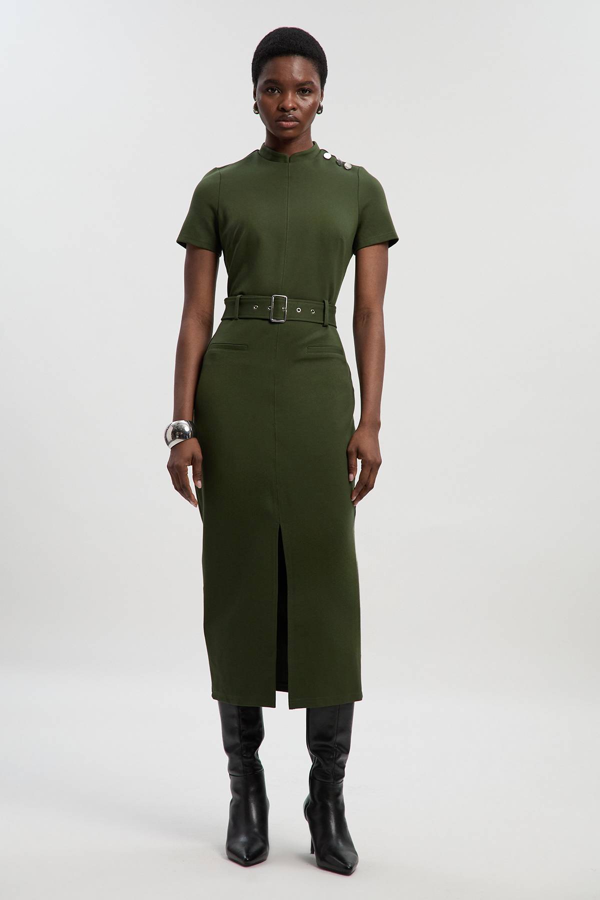 KarenMillen Robe Midi en Ponte avec Ceinture