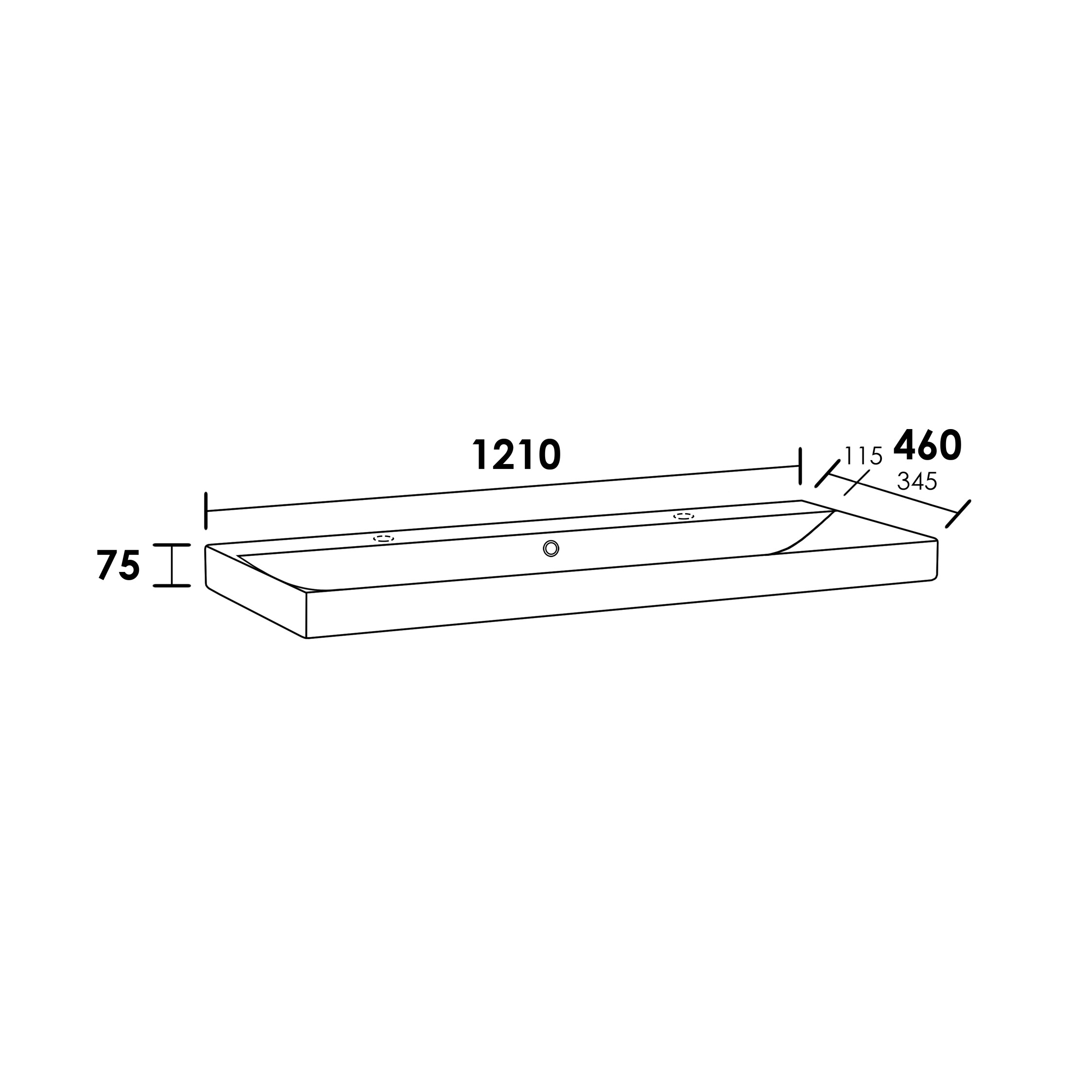 SCHADEMODEL: Sanituba Wave wastafel keramiek met twee kraangaten 120cm
