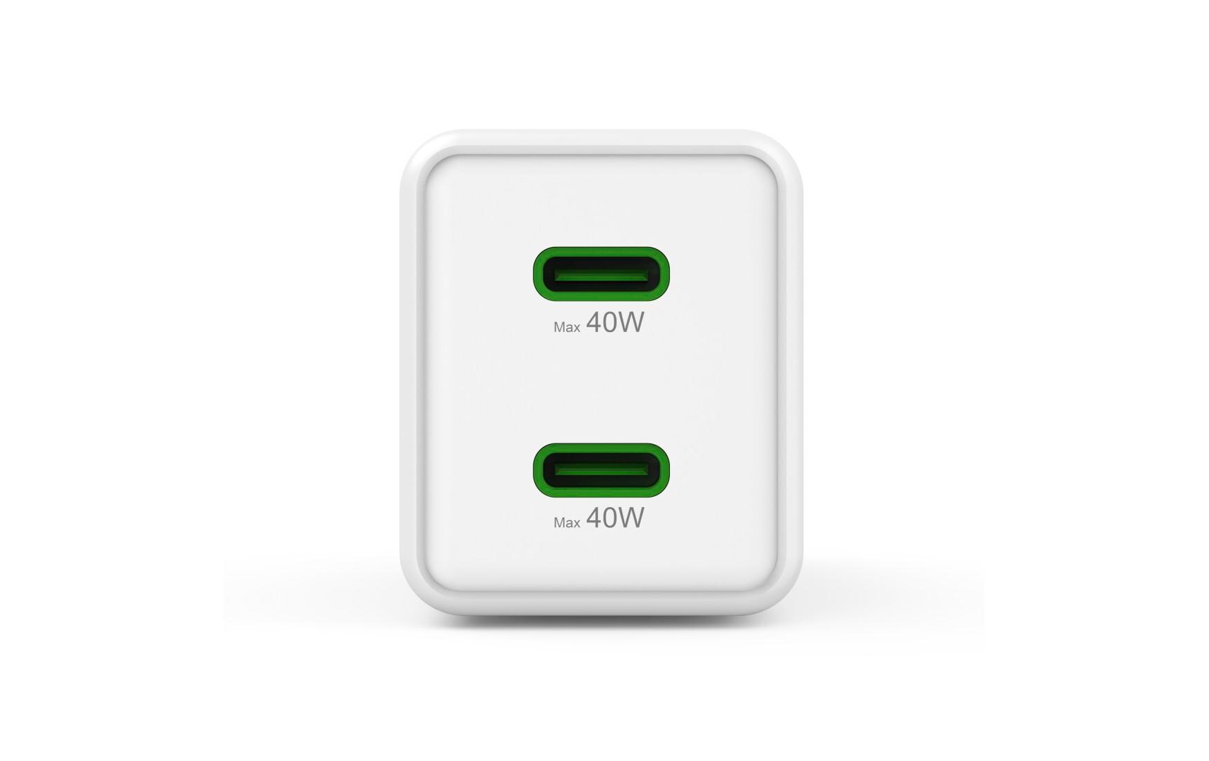 USB-Wandladegerät Gan charger 2x USBC 40 W WeissSuper-Mini-GaN-Ladegerät mit 2x USB-C
