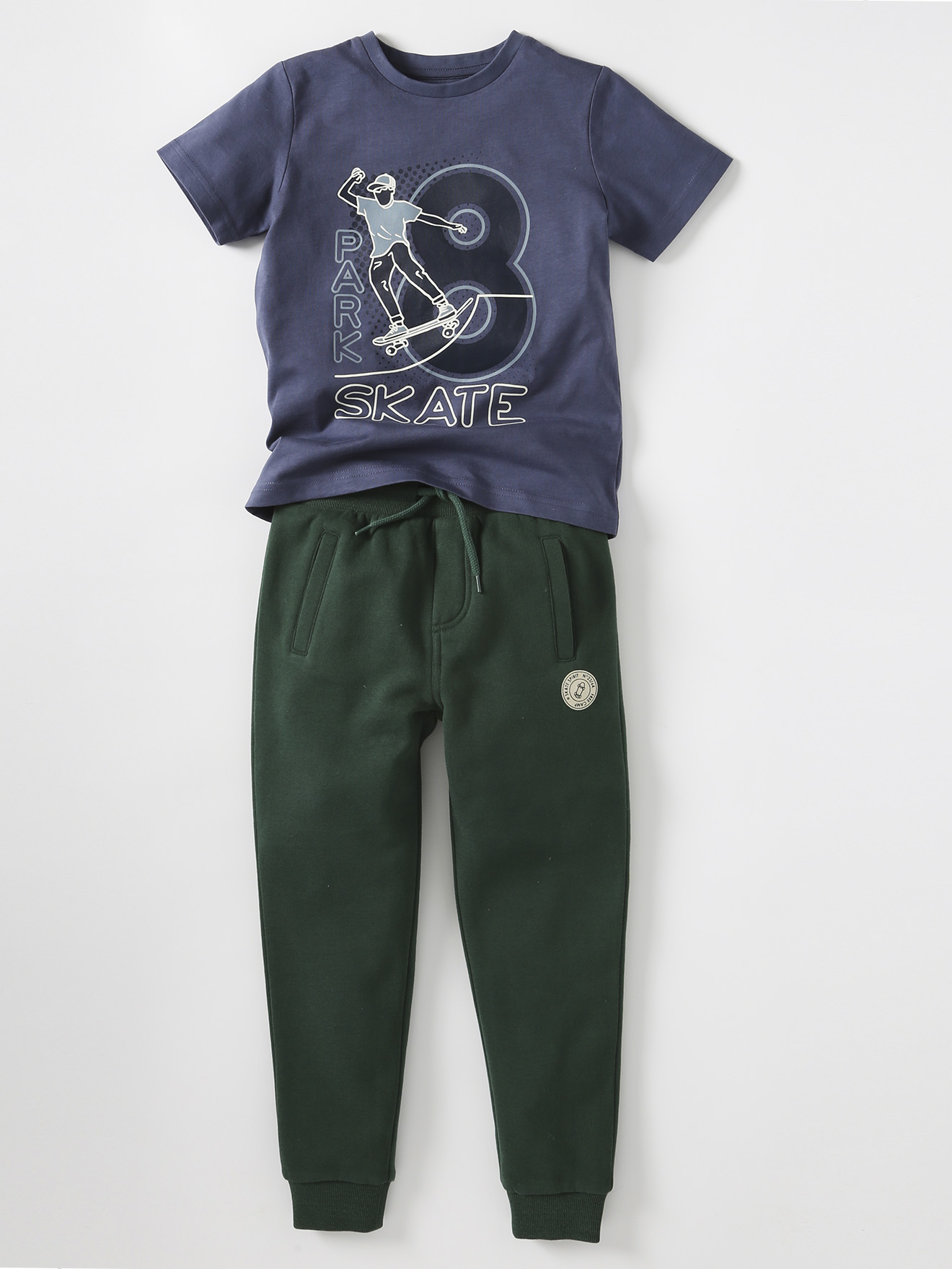 Conjunto de calça de moletom para meninos + camiseta de manga curta com estampa para meninos