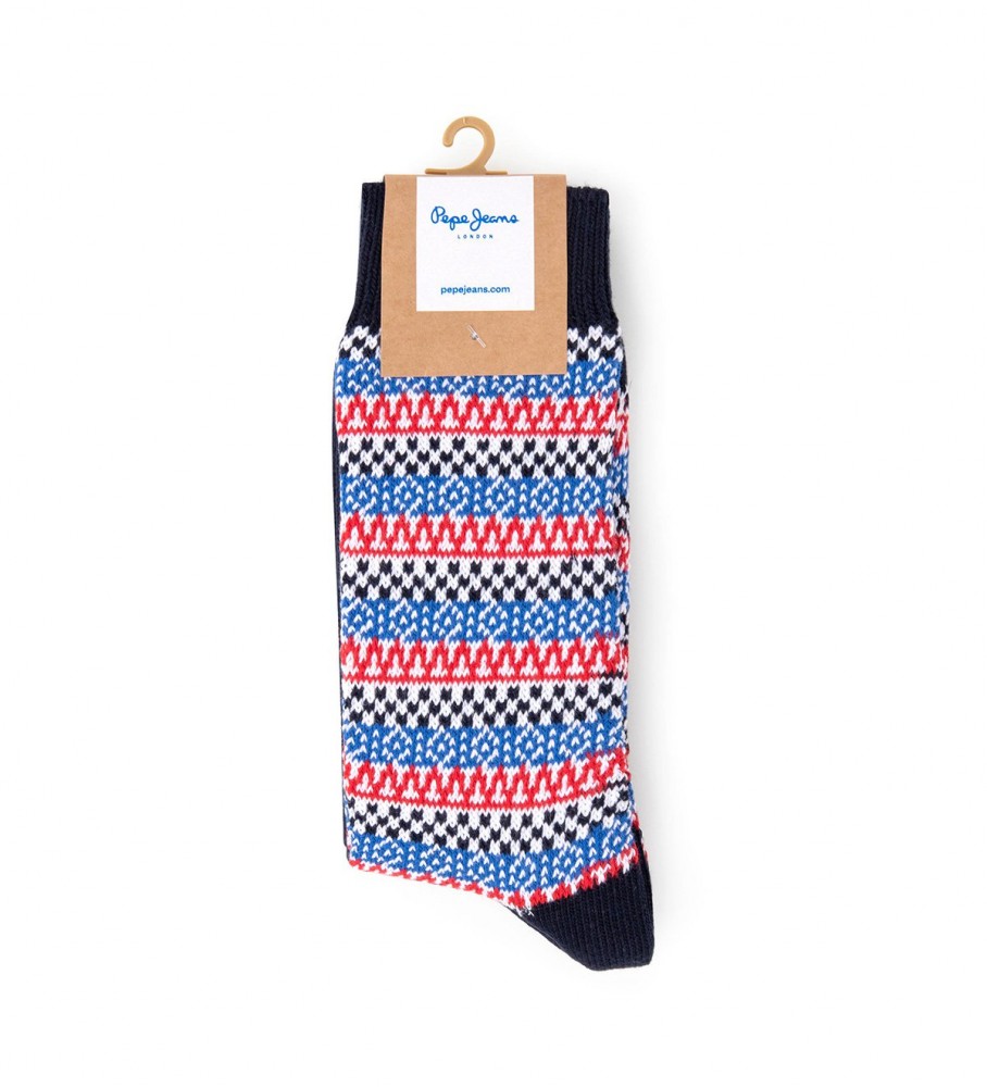 Meias grossas Pepe Jeans, pacote com 2 pares, estampa geométrica azul marinho.