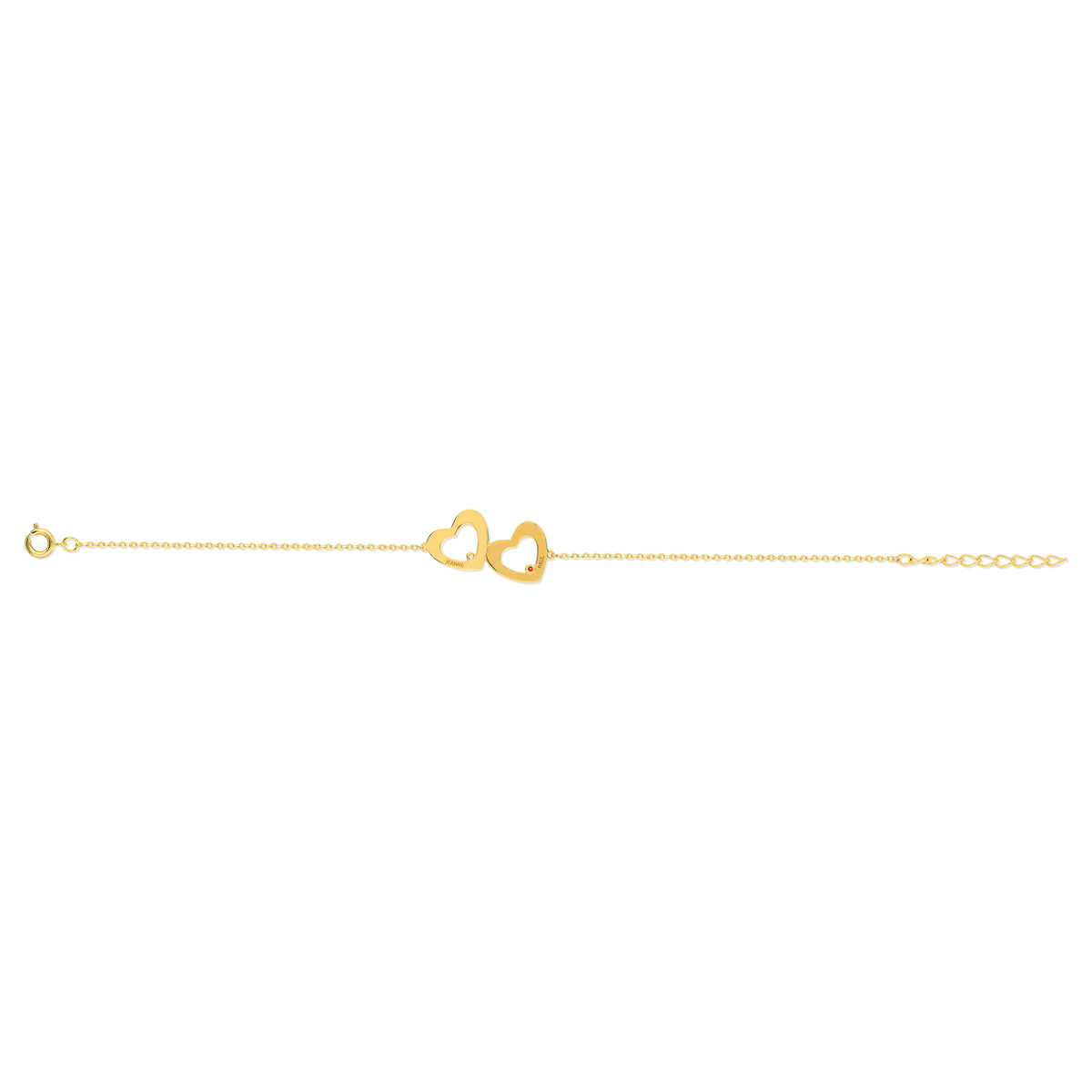 Bracelet plaqué or coeurs personnalisables zirconias blanc et rouge 21,5 cm