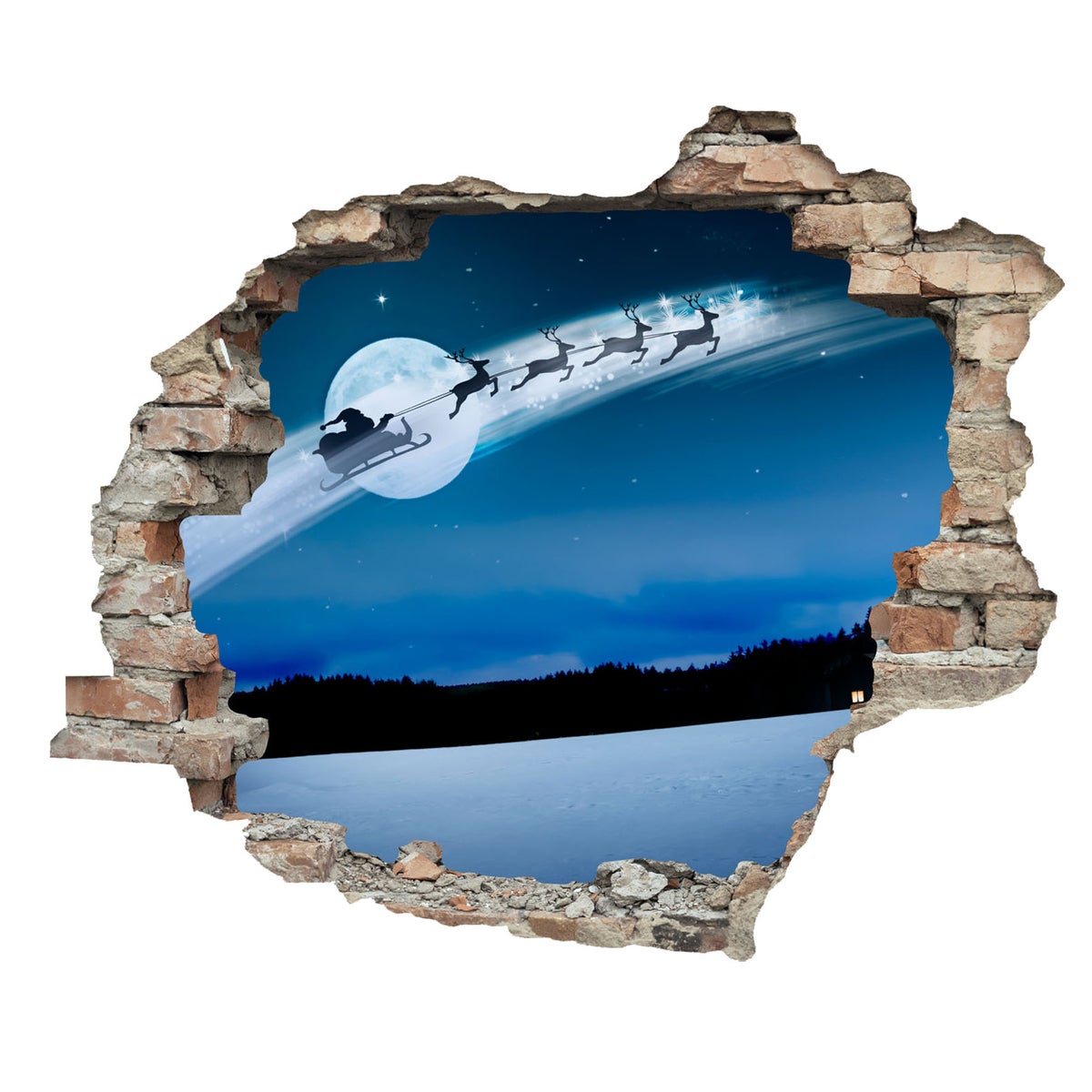 3D muursticker met zelfklevende sticker Kerstman in slee 's nachts WS16030_60x50 cm