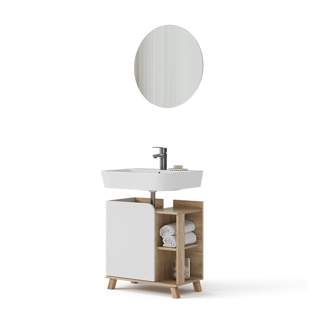 Vicco Badmöbel-Set Karen, Sonoma Weiß, moderne Badezimmerserie, 2 Farben, Waschtischunterschrank, Badspiegel
