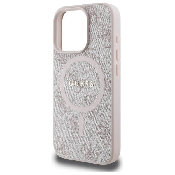 iPhone 16 Pro Max MagSafe Leder Hardcase Hülle 4G Ring Classic Logo (GUHMP16XG4GFRP) - Rosa