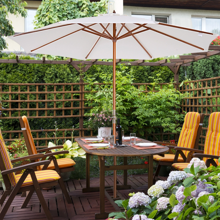 Outsunny Sonnenschirm mit Handkurbel cremeweiß, natur
