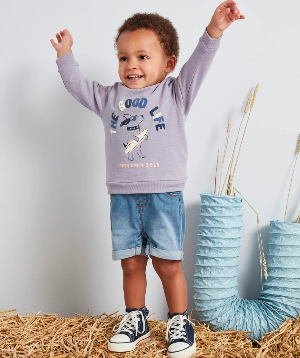 SWEAT GARÇON EN COTON BIOLOGIQUE PARME AVEC MESSAGE ET CHIEN