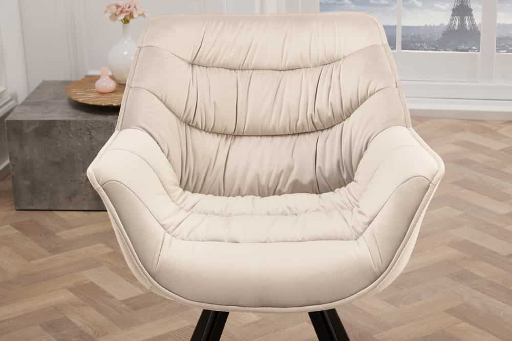 Drehbarer Stuhl THE DUTCH COMFORT champagner beige Samt schwarze Metallbeine