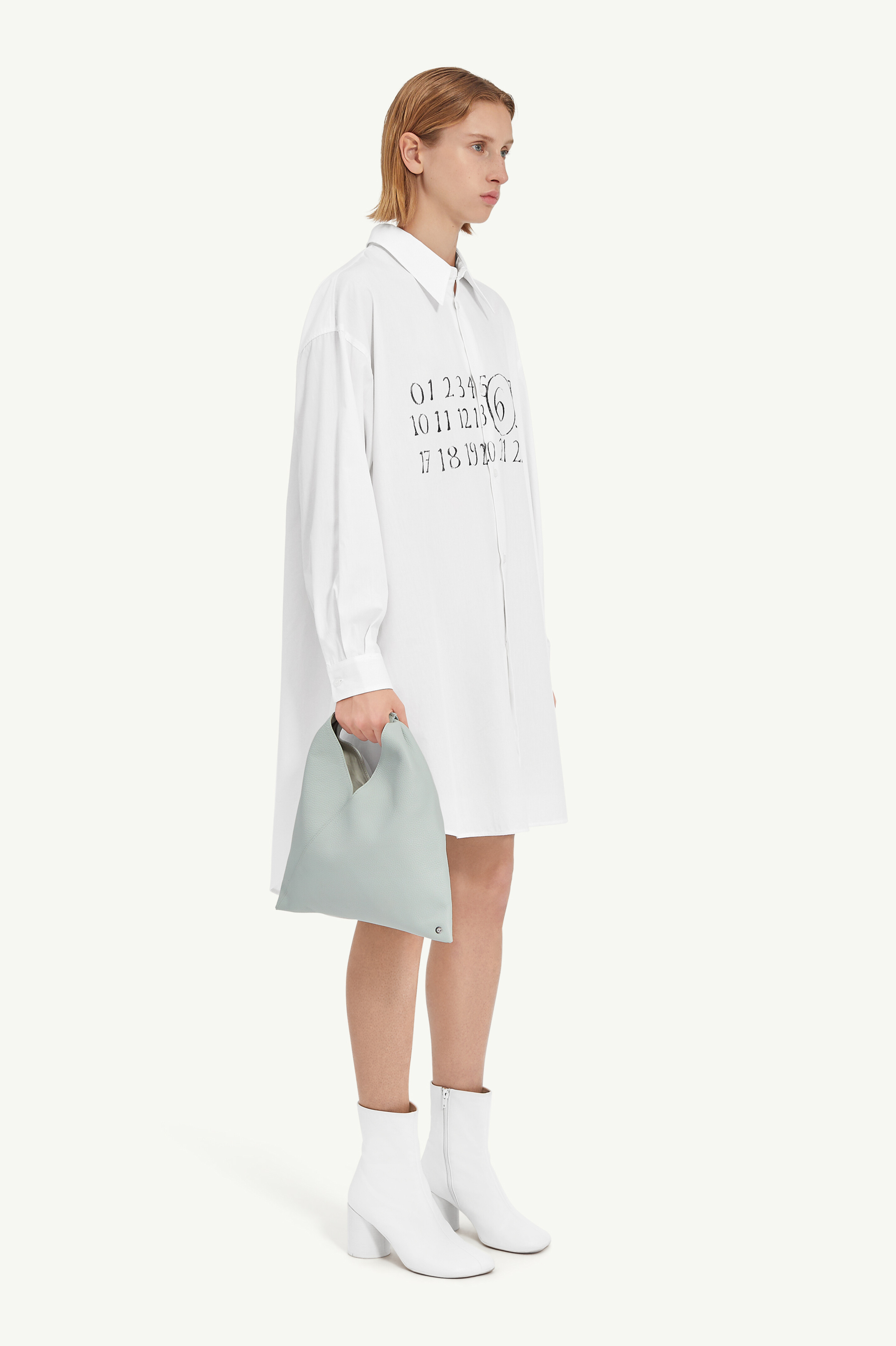 White Cotton Asymmetric Shirt Dress