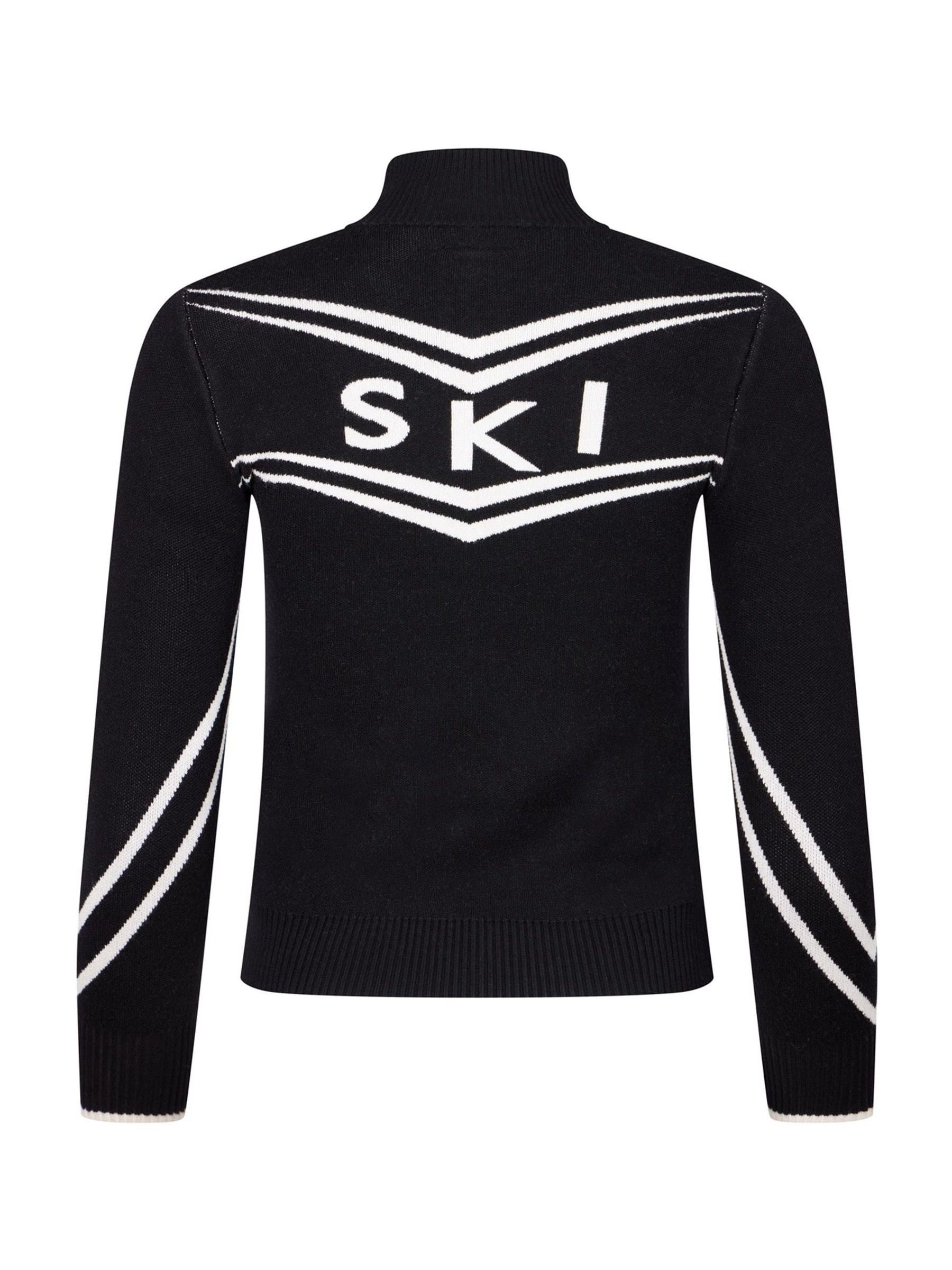The Little Tailor Zwarte gebreide Kerstmis Trui met ski-ontwerp en rits bij de hals