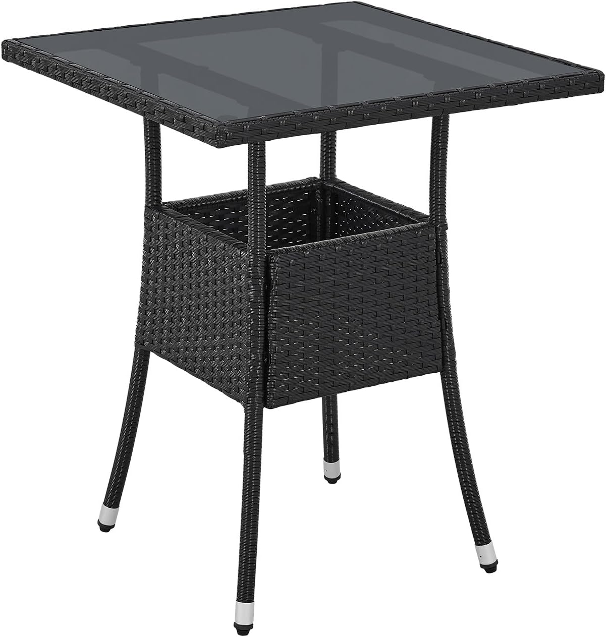 Juskys Polyrattan Gartentisch Yoro wetterfest - Balkontisch 60x60 cm eckig - Rattan Beistelltisch mit Glasplatte - Kleiner Tisch für Balkon - Schwarz AW9411838