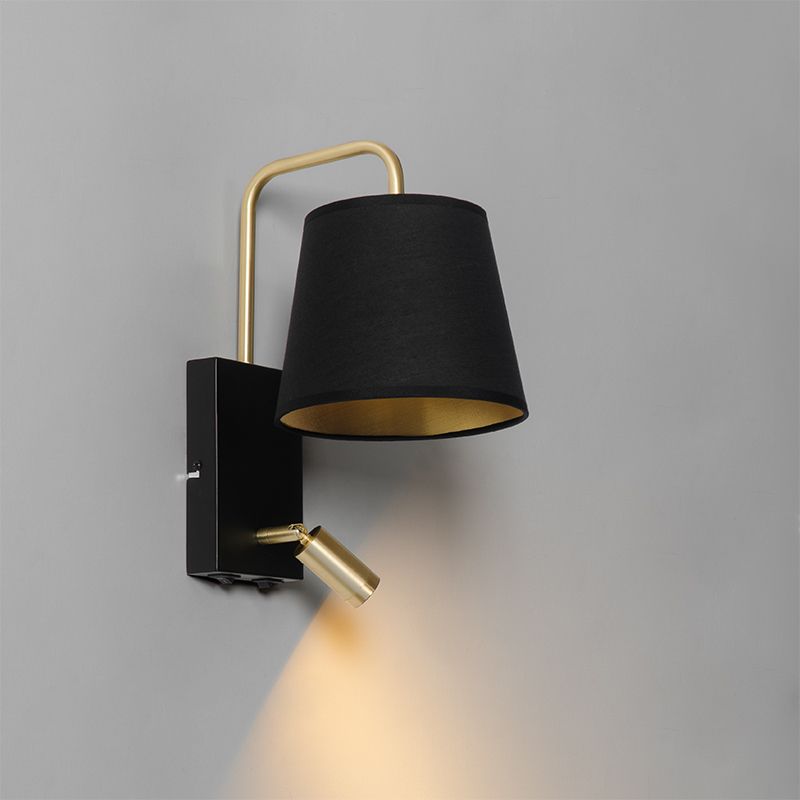 Moderne wandlamp zwart en goud met leeslamp - Renier